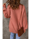 Solid Color Puffy Sleeve Pocketed Sweater - L