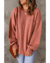 Solid Color Puffy Sleeve Pocketed Sweater - M