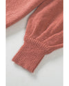 Solid Color Puffy Sleeve Pocketed Sweater - M