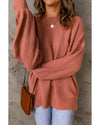 Solid Color Puffy Sleeve Pocketed Sweater - S