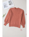 Solid Color Puffy Sleeve Pocketed Sweater - S
