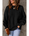 Black Solid Color Puffy Sleeve Pocketed Sweater - S