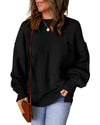 Black Solid Color Puffy Sleeve Pocketed Sweater - S