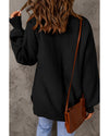 Black Solid Color Puffy Sleeve Pocketed Sweater - XL