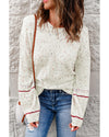 White Pilling Detail Patterned Sleeve Sweater - L