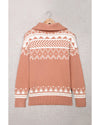 Azura Exchange Pink Geometry Knit Quarter Zip Sweater - XL