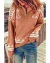Azura Exchange Pink Geometry Knit Quarter Zip Sweater - XL