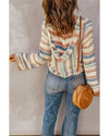 Multicolor Striped Knit Kangaroo Pocket Hooded Sweater - 2XL