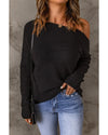 Azura Exchange Black Striped Long Sleeve Knit Sweater - M