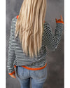 Contrast Trimmed Striped Drop Shoulder Sweater - XL