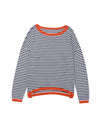Contrast Trimmed Striped Drop Shoulder Sweater - XL