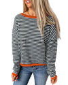 Contrast Trimmed Striped Drop Shoulder Sweater - XL