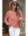 Fiery Red Contrast Trimmed Striped Drop Shoulder Sweater - 2XL