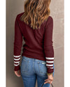 Azura Exchange Red Striped Sleeve Plain Knit Sweater - M
