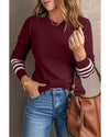 Azura Exchange Red Striped Sleeve Plain Knit Sweater - M