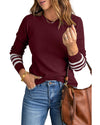 Azura Exchange Red Striped Sleeve Plain Knit Sweater - M