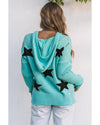 Green V Neck Star Pattern Hooded Sweater with Slits - M
