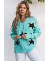 Green V Neck Star Pattern Hooded Sweater with Slits - M