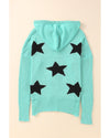 Green V Neck Star Pattern Hooded Sweater with Slits - M