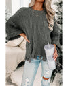 Gray Ripped Raw Hem Chunky Pullover Sweater - 2XL
