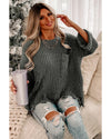 Gray Ripped Raw Hem Chunky Pullover Sweater - 2XL