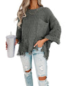 Gray Ripped Raw Hem Chunky Pullover Sweater - 2XL