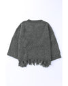 Gray Ripped Raw Hem Chunky Pullover Sweater - 2XL