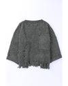 Gray Ripped Raw Hem Chunky Pullover Sweater - 2XL