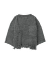 Gray Ripped Raw Hem Chunky Pullover Sweater - 2XL