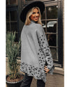 Gray Leopard High Neck Side Slit Oversized Sweater - L