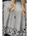 Gray Leopard High Neck Side Slit Oversized Sweater - L