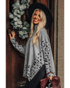 Gray Leopard High Neck Side Slit Oversized Sweater - L