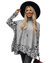 Gray Leopard High Neck Side Slit Oversized Sweater - L