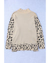 Khaki Leopard High Neck Side Slit Oversized Sweater - L