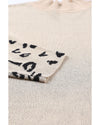 Khaki Leopard High Neck Side Slit Oversized Sweater - L
