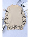 Khaki Leopard High Neck Side Slit Oversized Sweater - L