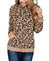 Khaki Leopard Knitted Drawstring Hooded Sweater - L