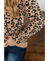 Khaki Leopard Knitted Drawstring Hooded Sweater - L