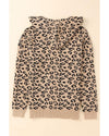 Khaki Leopard Knitted Drawstring Hooded Sweater - L
