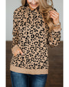Khaki Leopard Knitted Drawstring Hooded Sweater - L