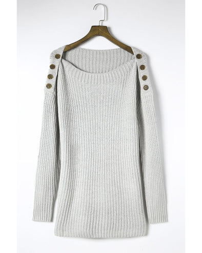 Gray Buttoned Drop Shoulder Oversized Sweater - XL