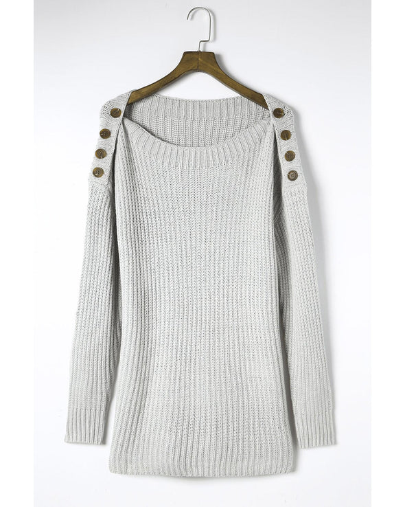 Gray Buttoned Drop Shoulder Oversized Sweater - XL