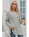 Gray Buttoned Drop Shoulder Oversized Sweater - XL