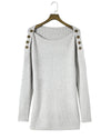 Gray Buttoned Drop Shoulder Oversized Sweater - XL