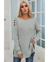 Gray Buttoned Drop Shoulder Oversized Sweater - XL