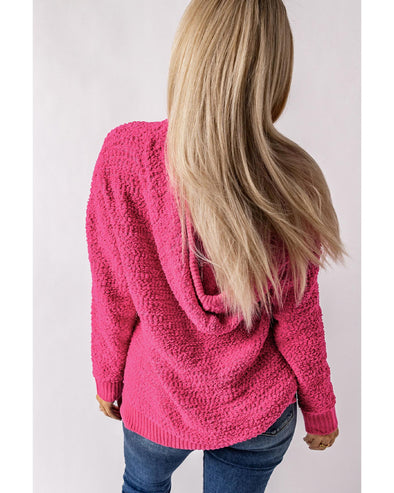Rose Loose Popcorn Textured Hooded Sweater - L