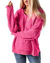 Rose Loose Popcorn Textured Hooded Sweater - M