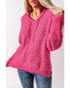 Rose Loose Popcorn Textured Hooded Sweater - M