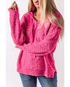 Rose Loose Popcorn Textured Hooded Sweater - M