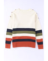 White Buttoned Shoulder Drop Shoulder Striped Sweater - M